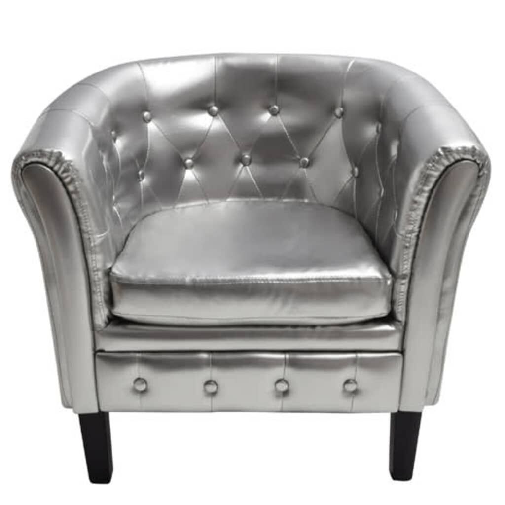 Tub Chair Silver Faux Leather Tub Chair Silver Faux Leather