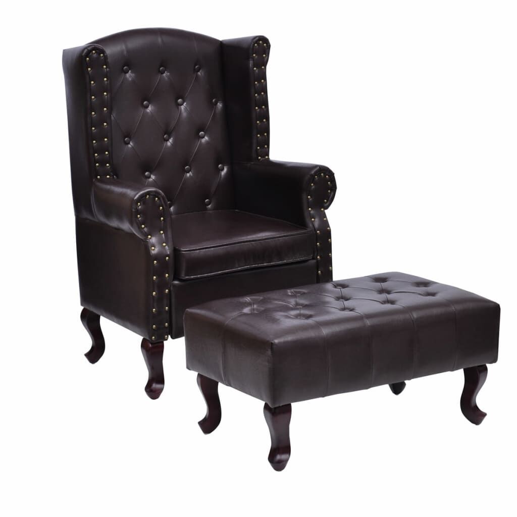 Armchair with Footstool Dark Brown Faux Leather Armchair with Footstool Dark Brown Faux Leather