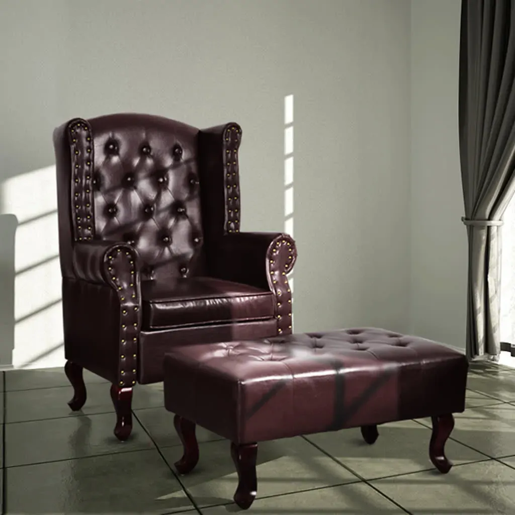 Armchair with Footstool Dark Brown Faux Leather Armchair with Footstool Dark Brown Faux Leather
