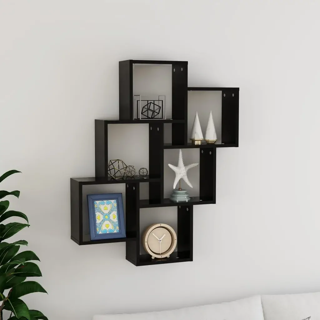 Wall Cube Shelf Black 78x15x93 cm Engineered Wood Wall Cube Shelf Black 78x15x93 cm Engineered Wood