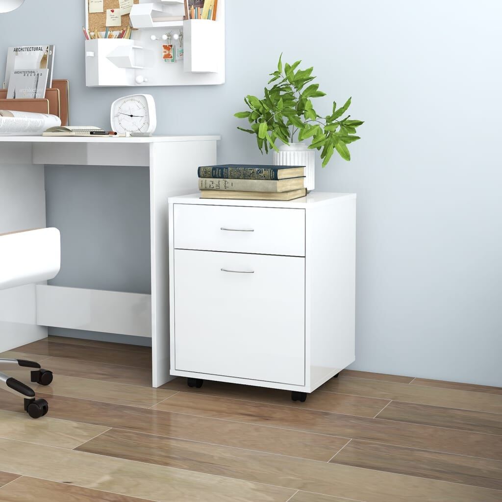 Rolling Cabinet High Gloss White 45x38x54 cm Engineered Wood Rolling Cabinet High Gloss White 45x38x54 cm Engineered Wood