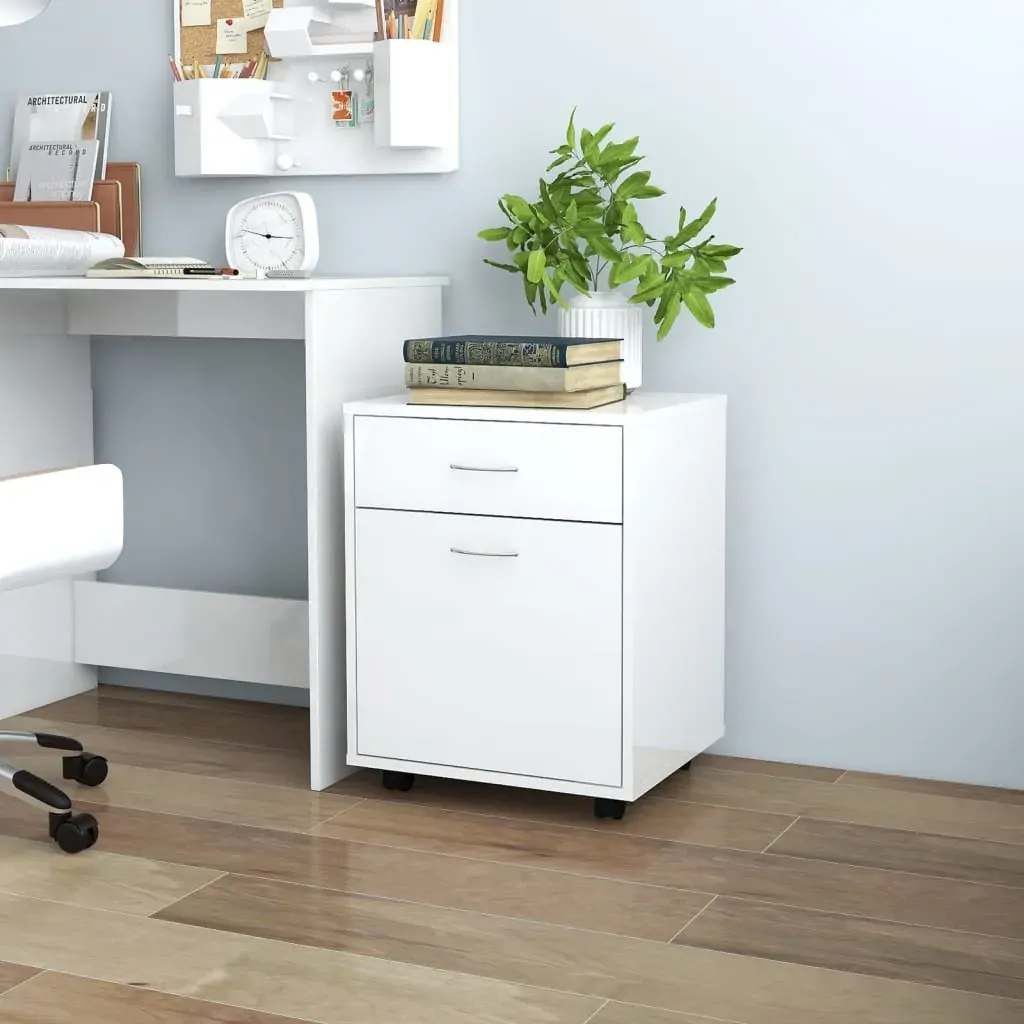 Rolling Cabinet High Gloss White 45x38x54 cm Engineered Wood Rolling Cabinet High Gloss White 45x38x54 cm Engineered Wood