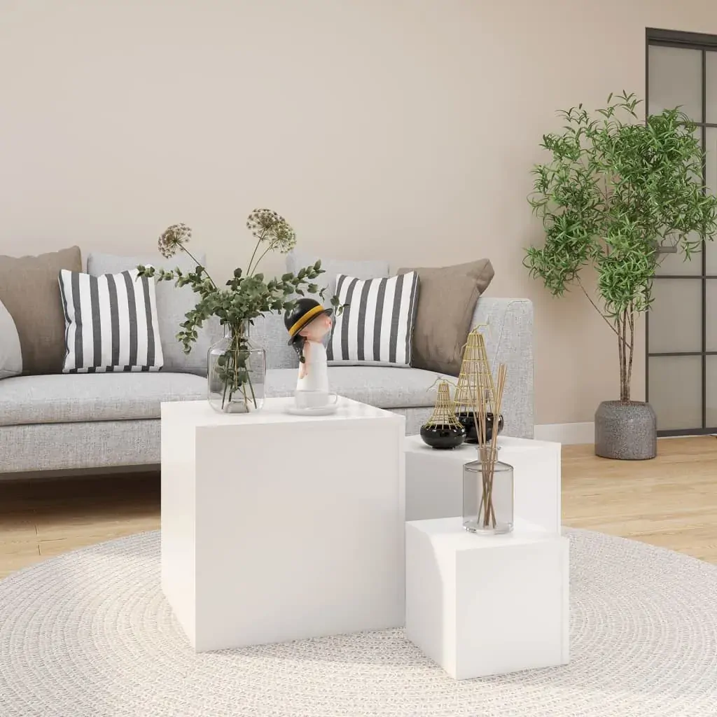 Side Tables 3 pcs White Engineered Wood Side Tables 3 pcs White Engineered Wood
