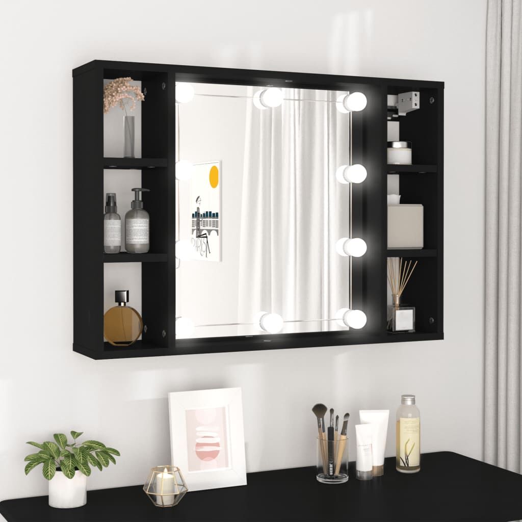 Mirror Cabinet with LED Black 76x15x55 cm Mirror Cabinet with LED Black 76x15x55 cm
