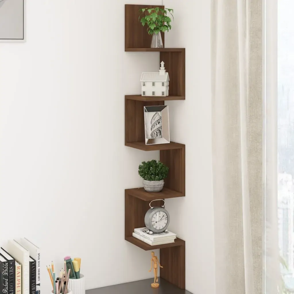 Wall Corner Shelf Brown Oak 20x20x127.5 cm Engineered Wood Wall Corner Shelf Brown Oak 20x20x127.5 cm Engineered Wood