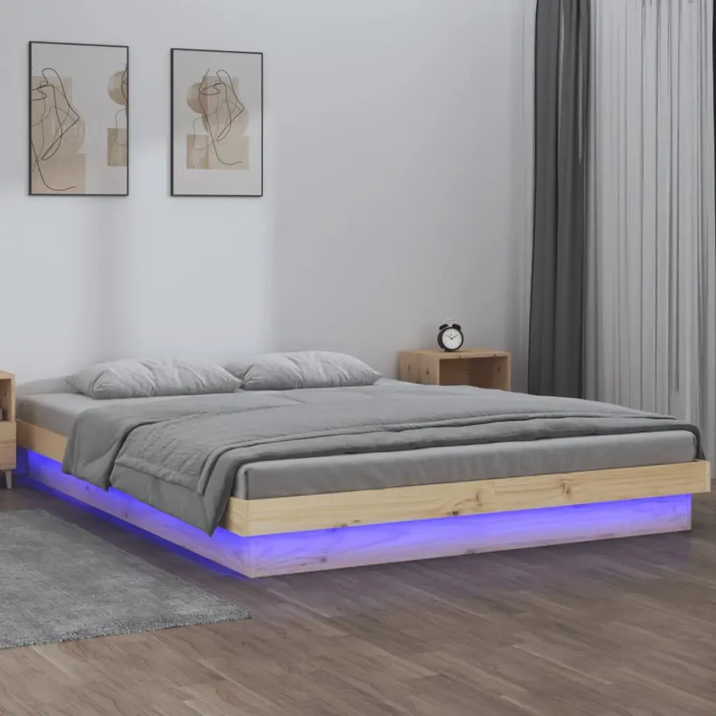 LED Bed Frame without Mattress 135x190 cm Solid Wood LED Bed Frame without Mattress 135x190 cm Solid Wood