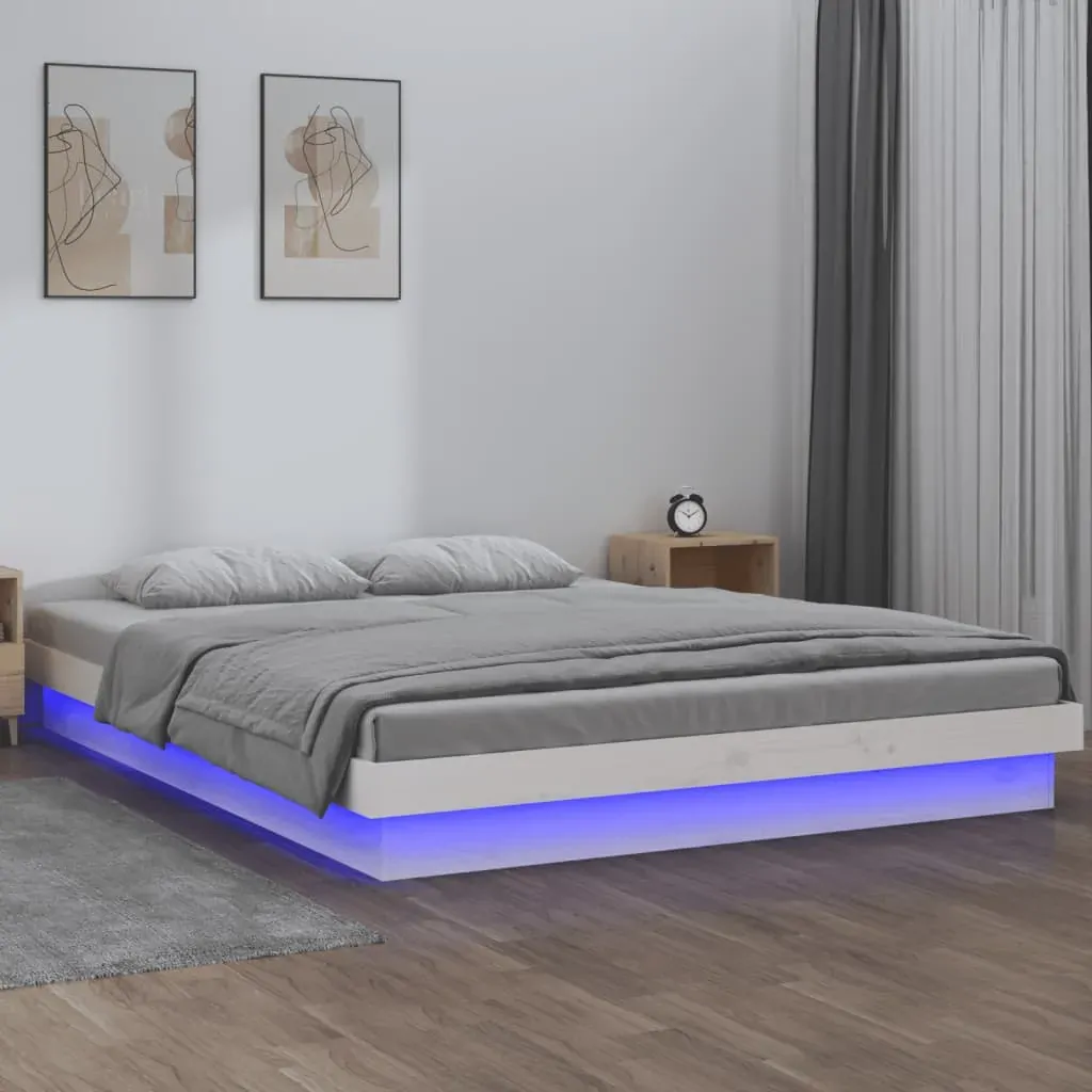LED Bed Frame without Mattress White 135x190 cm Solid Wood LED Bed Frame without Mattress White 135x190 cm Solid Wood