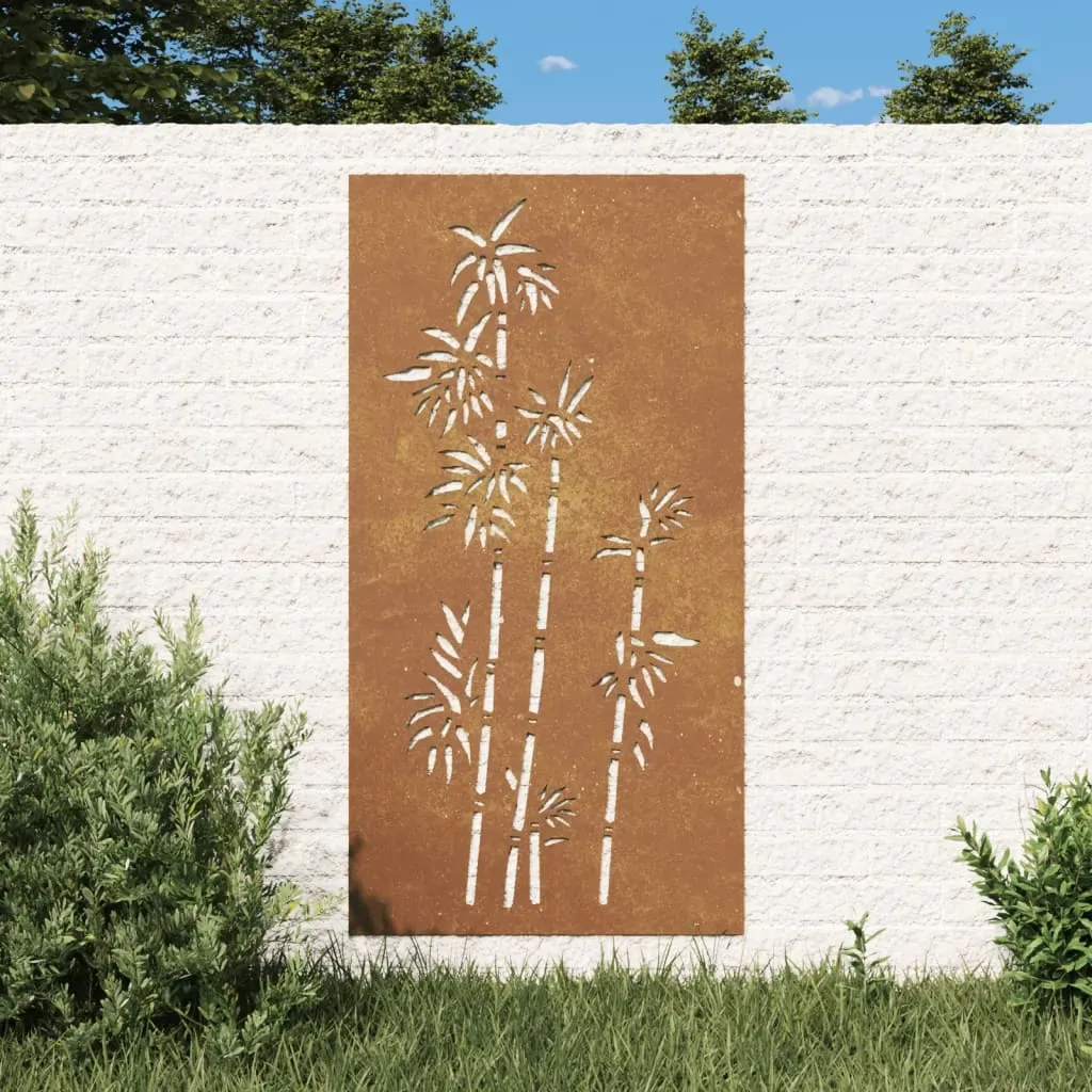 Garden Wall Decoration 105x55 cm Corten Steel Bamboo Design Garden Wall Decoration 105x55 cm Corten Steel Bamboo Design