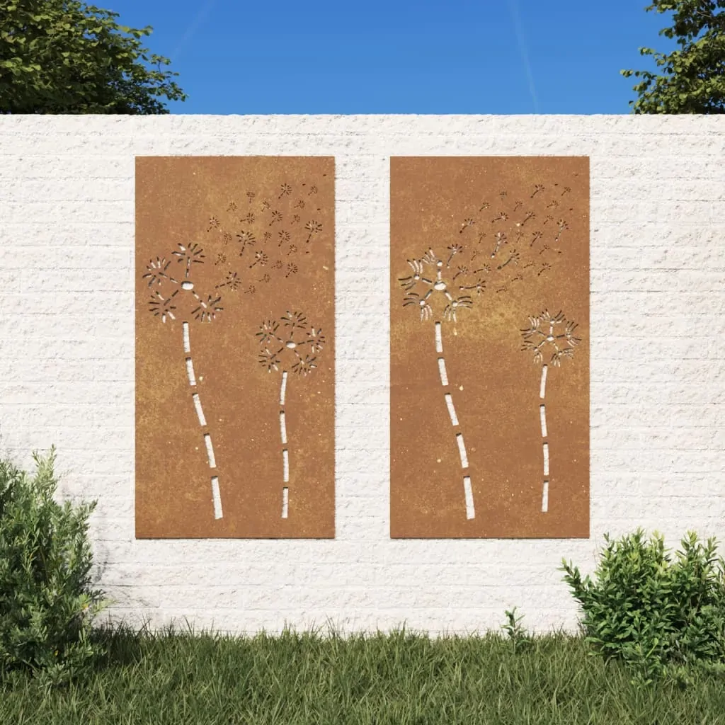 Garden Wall Decorations 2pcs 105x55cm Corten Steel Flower Design Garden Wall Decorations 2pcs 105x55cm Corten Steel Flower Design