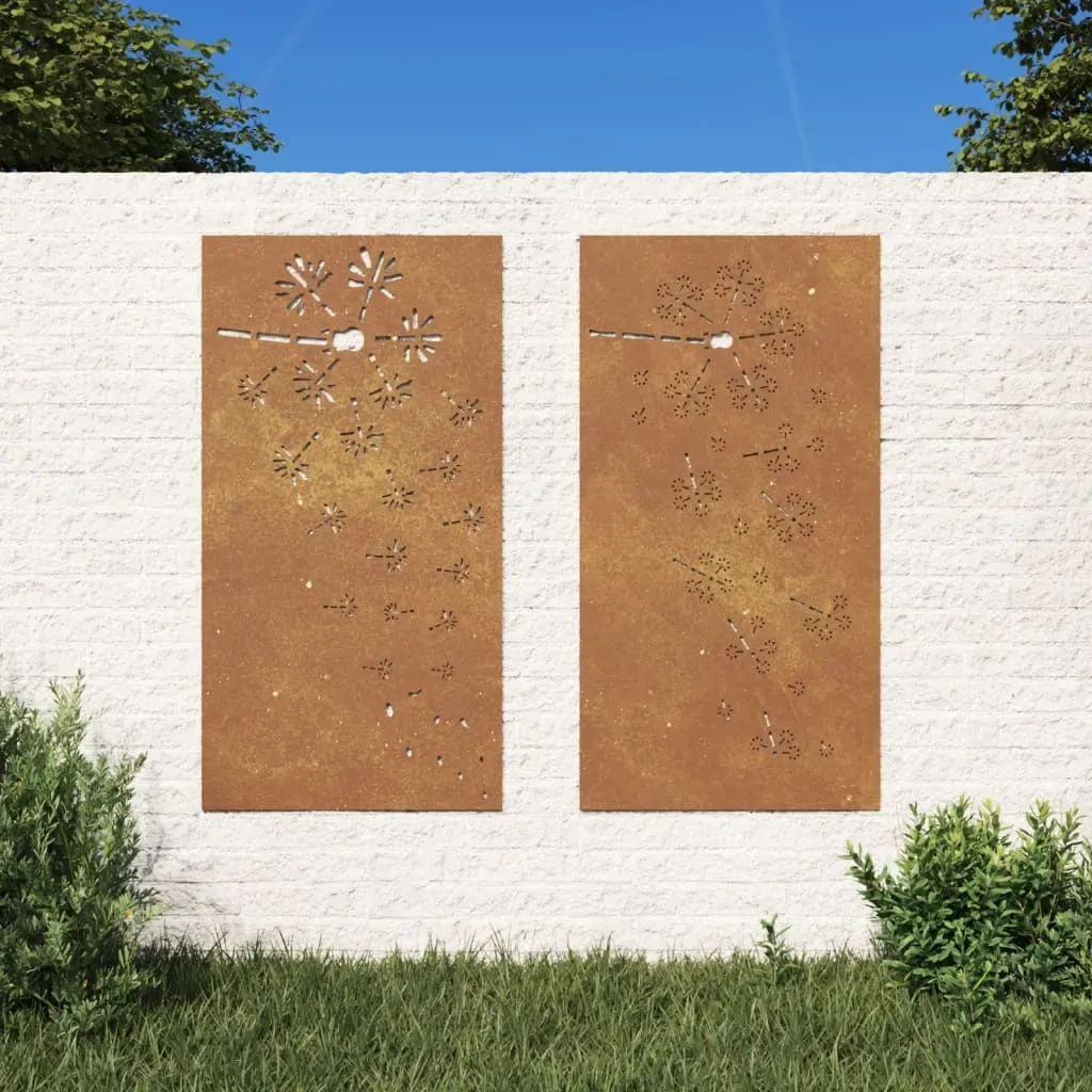 Garden Wall Decorations 2pcs 105x55cm Corten Steel Flower Design Garden Wall Decorations 2pcs 105x55cm Corten Steel Flower Design