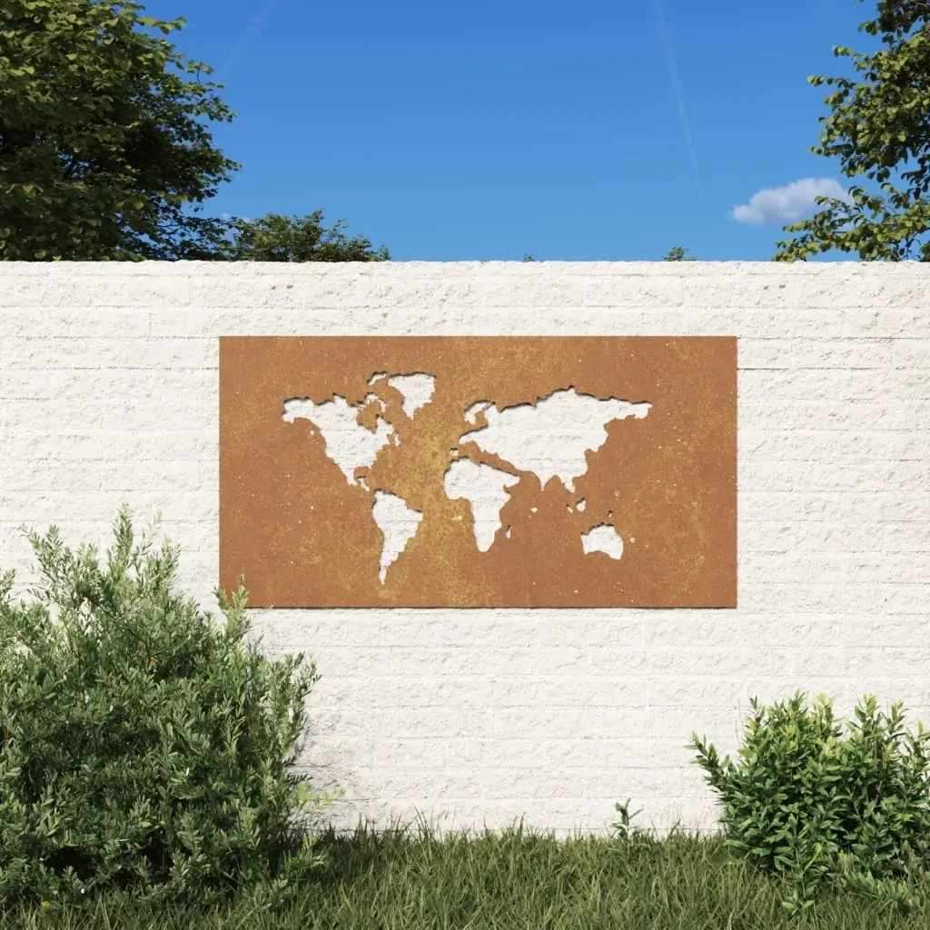 Garden Wall Decoration 105x55 cm Corten Steel World Map Design Garden Wall Decoration 105x55 cm Corten Steel World Map Design