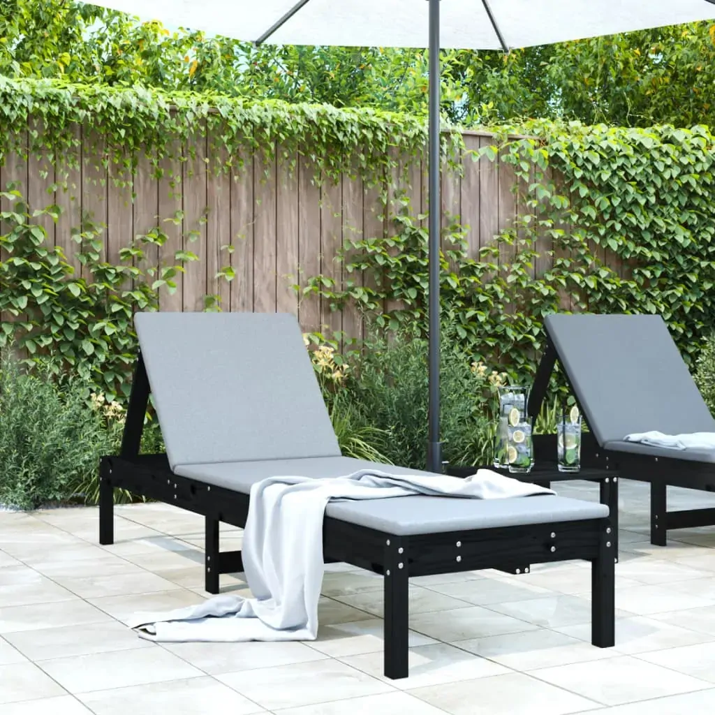 Sun Lounger Black 199.5x60x74 cm Solid Wood Pine Sun Lounger Black 199.5x60x74 cm Solid Wood Pine