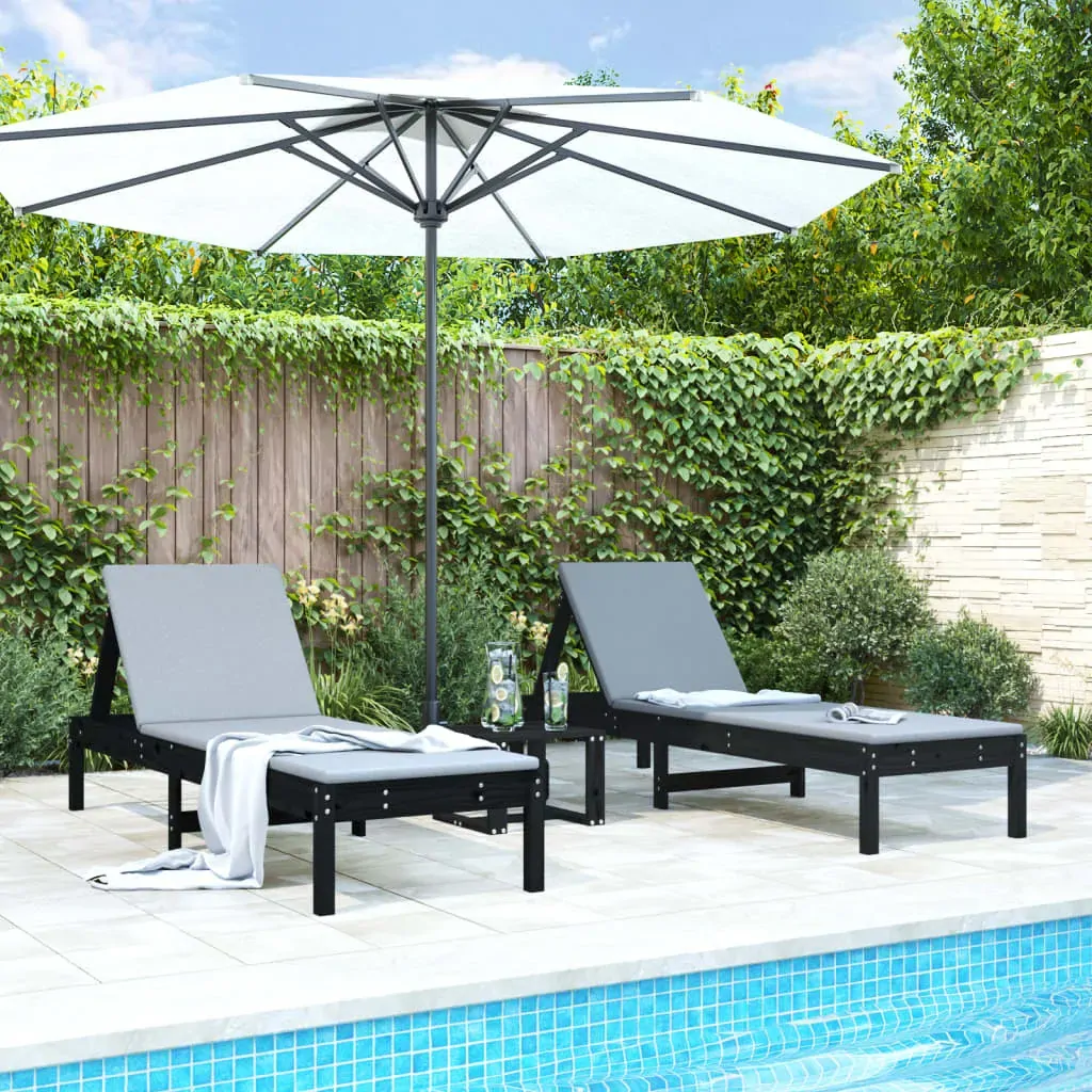 Sun Loungers 2 pcs Black 199.5x60x74 cm Solid Wood Pine Sun Loungers 2 pcs Black 199.5x60x74 cm Solid Wood Pine