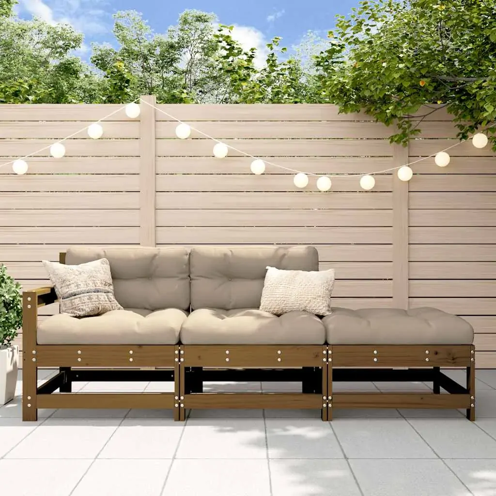 3 Piece Garden Lounge Set with Cushions Honey Brown Solid Wood 3 Piece Garden Lounge Set with Cushions Honey Brown Solid Wood