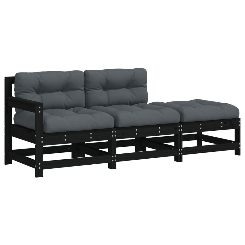 3 Piece Garden Lounge Set with Cushions Black Solid Wood 3 Piece Garden Lounge Set with Cushions Black Solid Wood