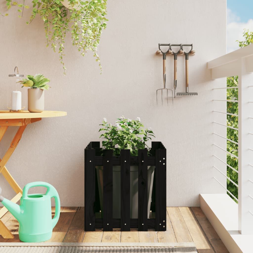 Garden Planter with Fence Design Black 50x50x50 cm Solid Wood Pine Garden Planter with Fence Design Black 50x50x50 cm Solid Wood Pine