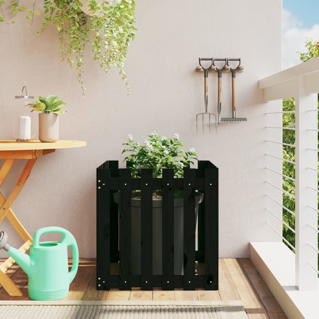 Garden Planter with Fence Design Black 60x60x60 cm Solid Wood Pine Garden Planter with Fence Design Black 60x60x60 cm Solid Wood Pine