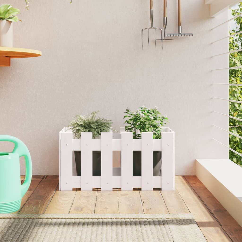 Garden Planter with Fence Design White 60x30x30 cm Solid Wood Pine Garden Planter with Fence Design White 60x30x30 cm Solid Wood Pine