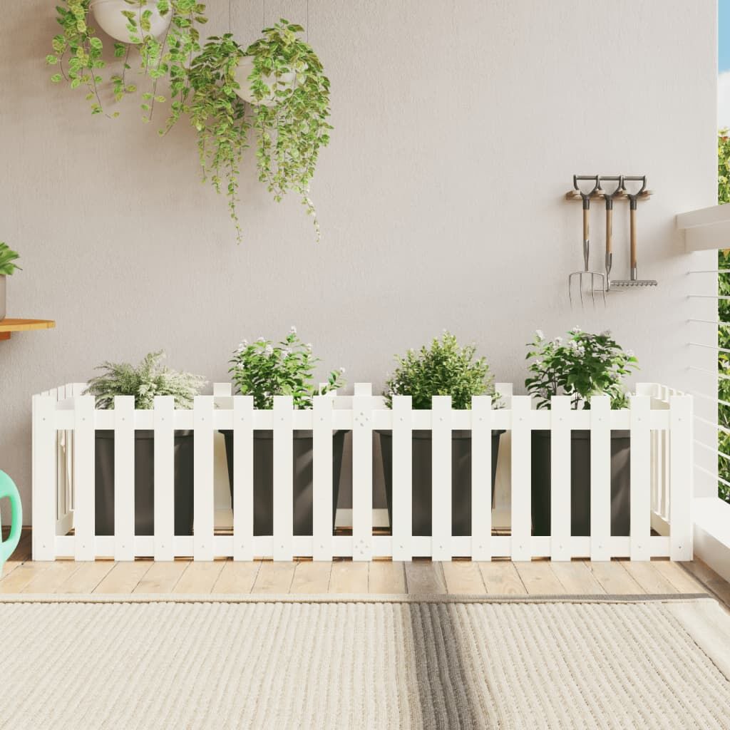 Garden Raised Bed with Fence Design White 200x50x50 cm Solid Wood Pine Garden Raised Bed with Fence Design White 200x50x50 cm Solid Wood Pine