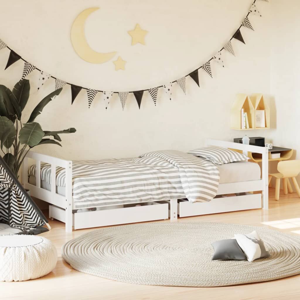 Kids Bed Frame with Drawers White 90x190 cm Solid Wood Pine Kids Bed Frame with Drawers White 90x190 cm Solid Wood Pine
