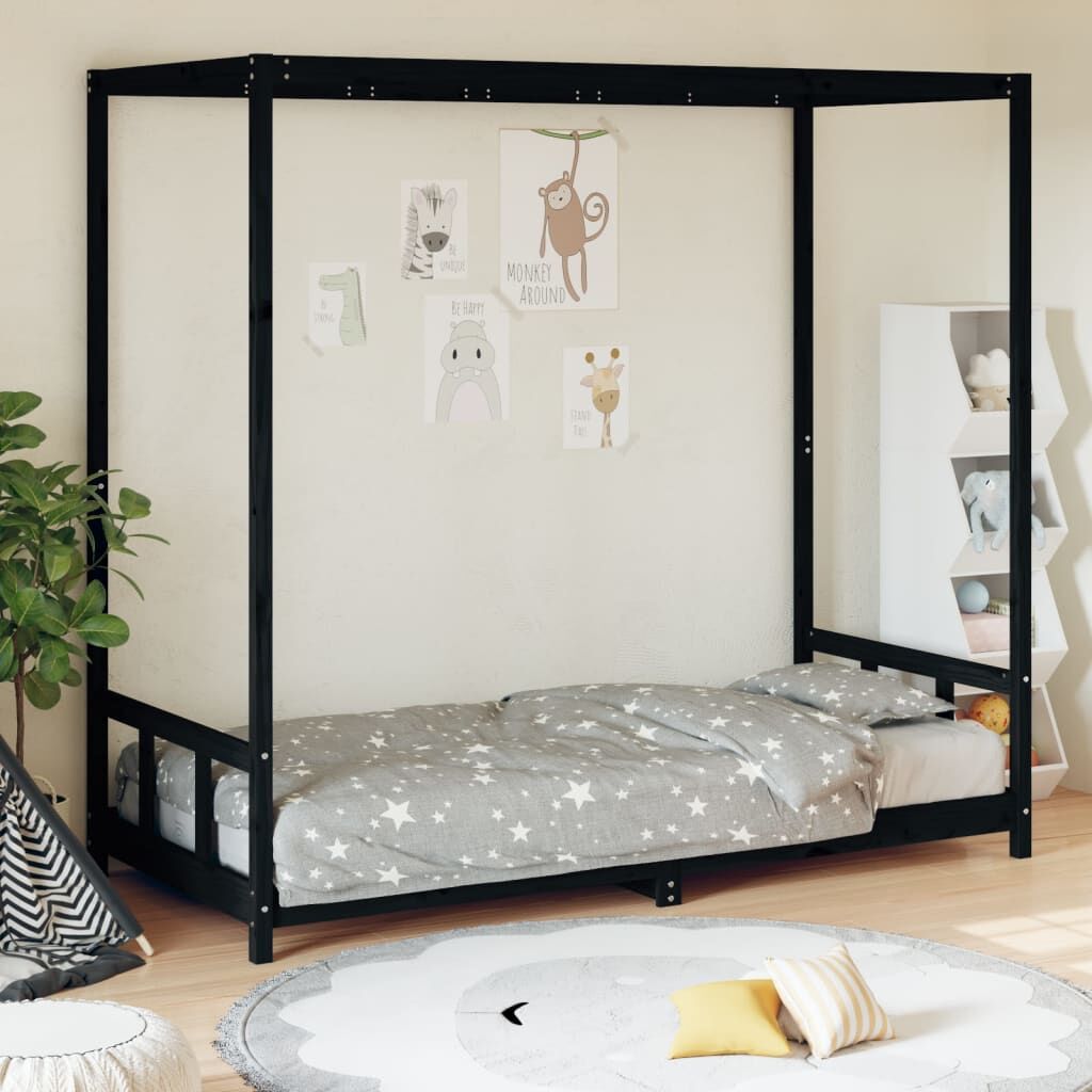 Kids Bed Frame Black 90x190 cm Solid Wood Pine Kids Bed Frame Black 90x190 cm Solid Wood Pine
