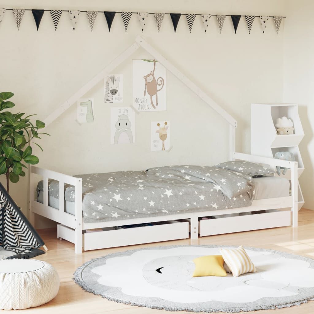 Kids Bed Frame with Drawers White 90x190 cm Solid Wood Pine Kids Bed Frame with Drawers White 90x190 cm Solid Wood Pine