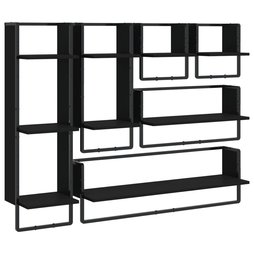 6 Piece Wall Shelf Set with Bars Black Engineered Wood 6 Piece Wall Shelf Set with Bars Black Engineered Wood