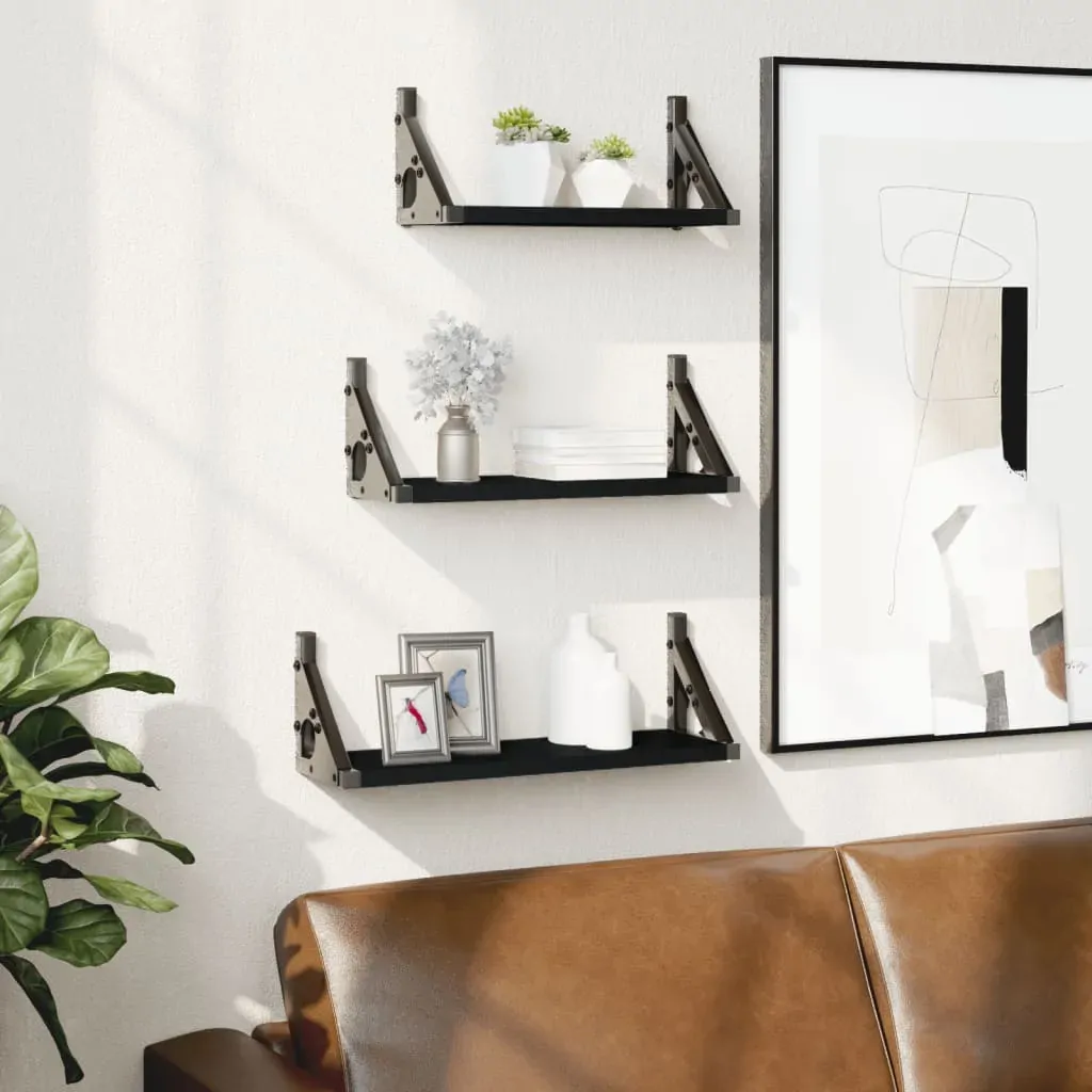 3 Piece Wall Shelf Set Black Engineered Wood 3 Piece Wall Shelf Set Black Engineered Wood