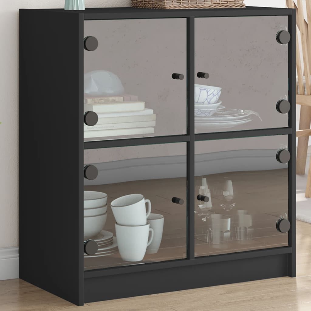 Side Cabinet with Glass Doors Black 68x37x75.5 cm Side Cabinet with Glass Doors Black 68x37x75.5 cm