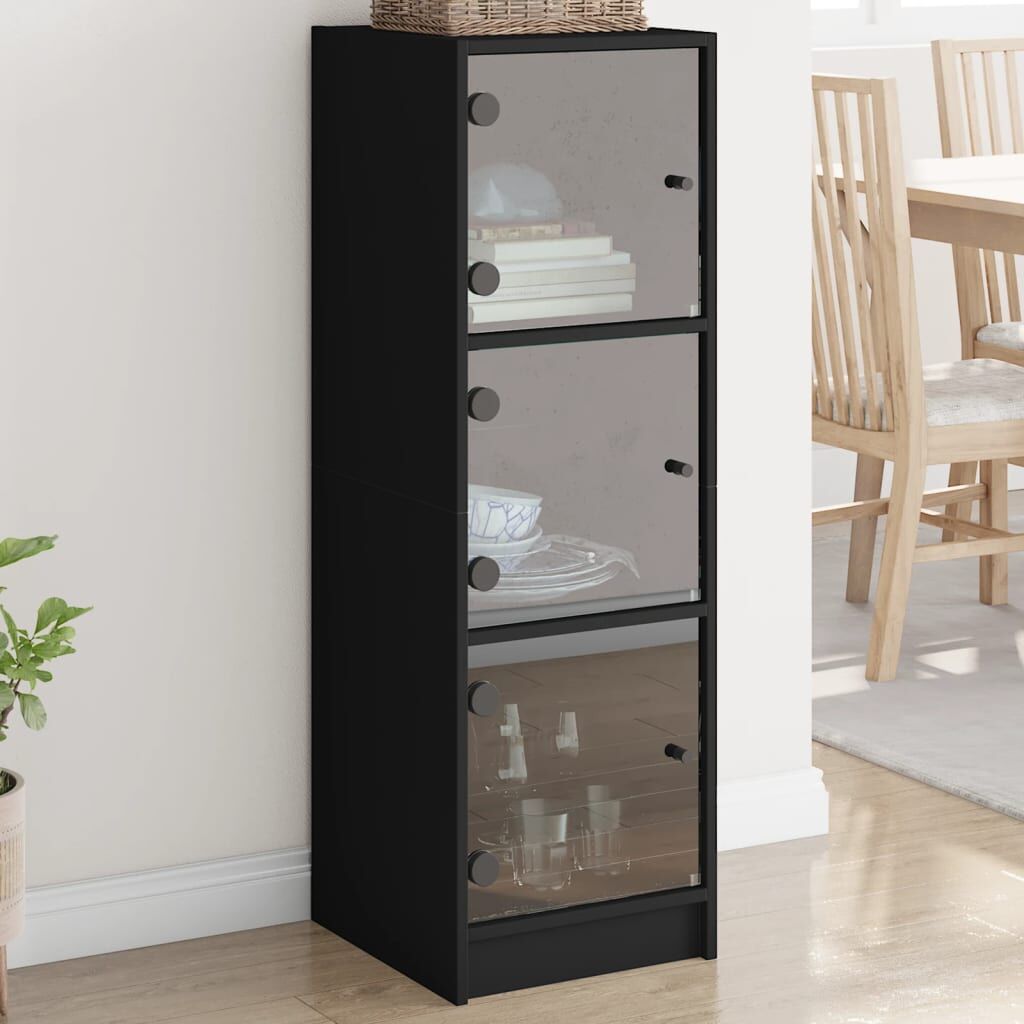 Highboard with Glass Doors Black 35x37x109 cm Highboard with Glass Doors Black 35x37x109 cm