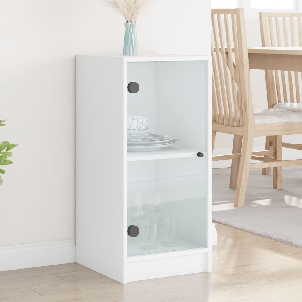 Side Cabinet with Glass Doors White 35x37x75.5 cm Side Cabinet with Glass Doors White 35x37x75.5 cm