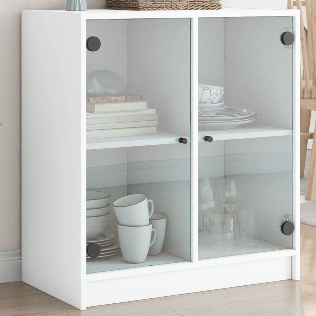 Side Cabinet with Glass Doors White 68x37x75.5 cm Side Cabinet with Glass Doors White 68x37x75.5 cm