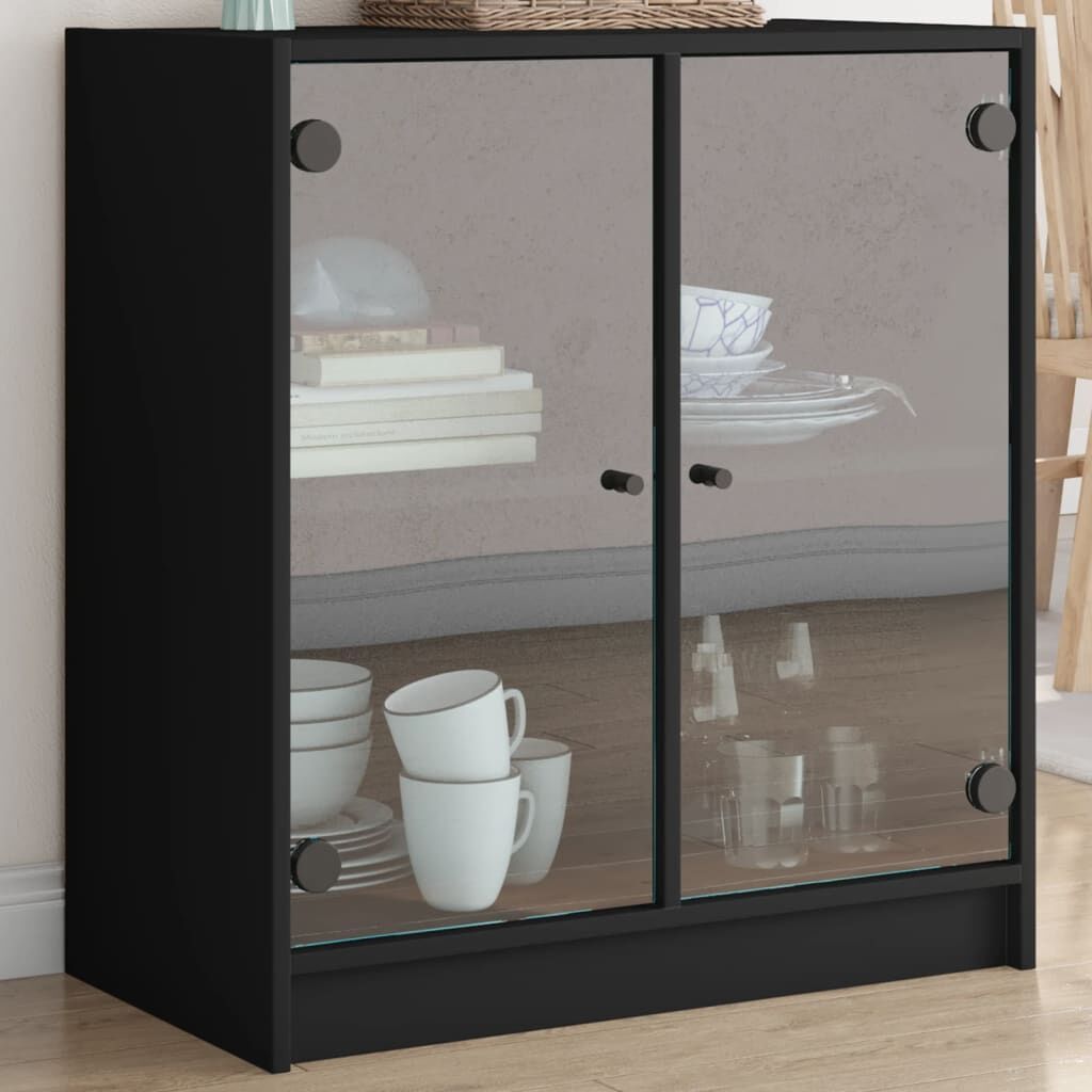 Side Cabinet with Glass Doors Black 68x37x75.5 cm Side Cabinet with Glass Doors Black 68x37x75.5 cm