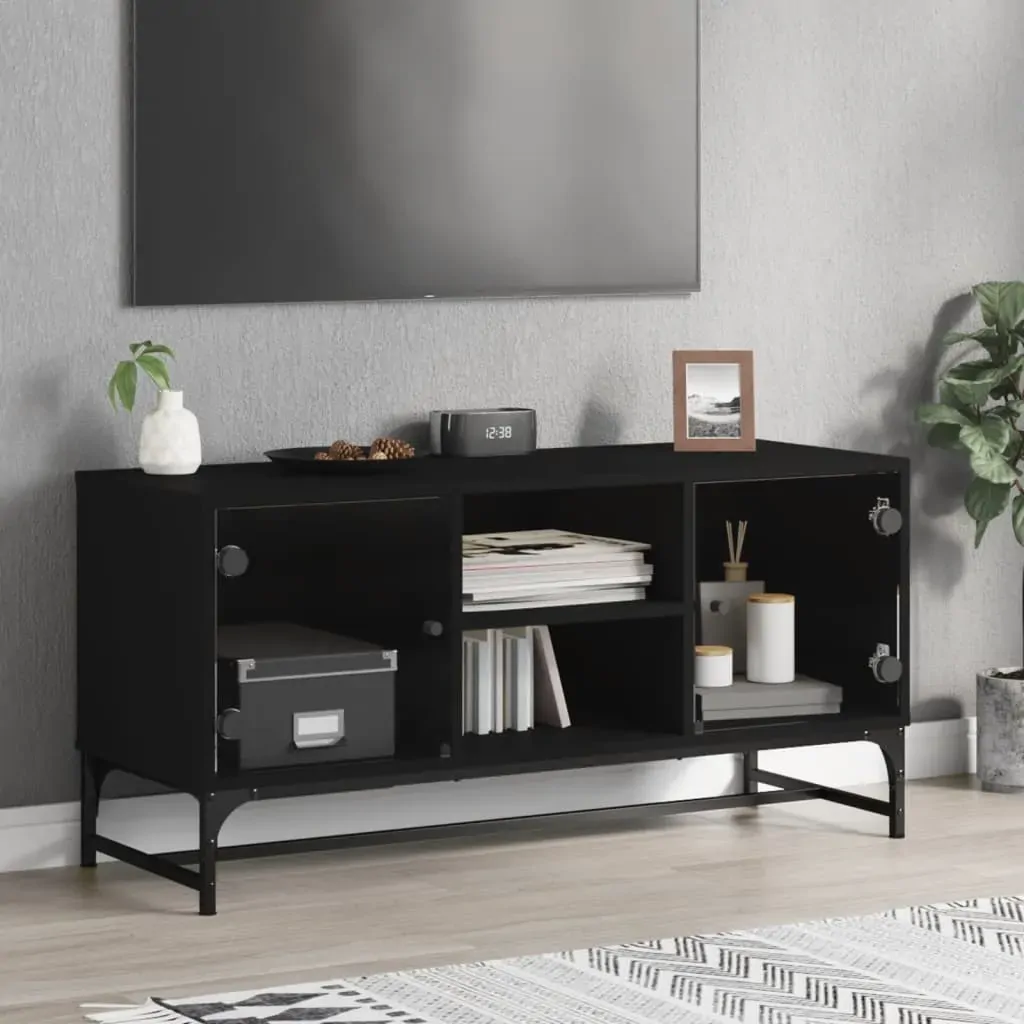 TV Cabinet with Glass Doors Black 102x37x50 cm TV Cabinet with Glass Doors Black 102x37x50 cm