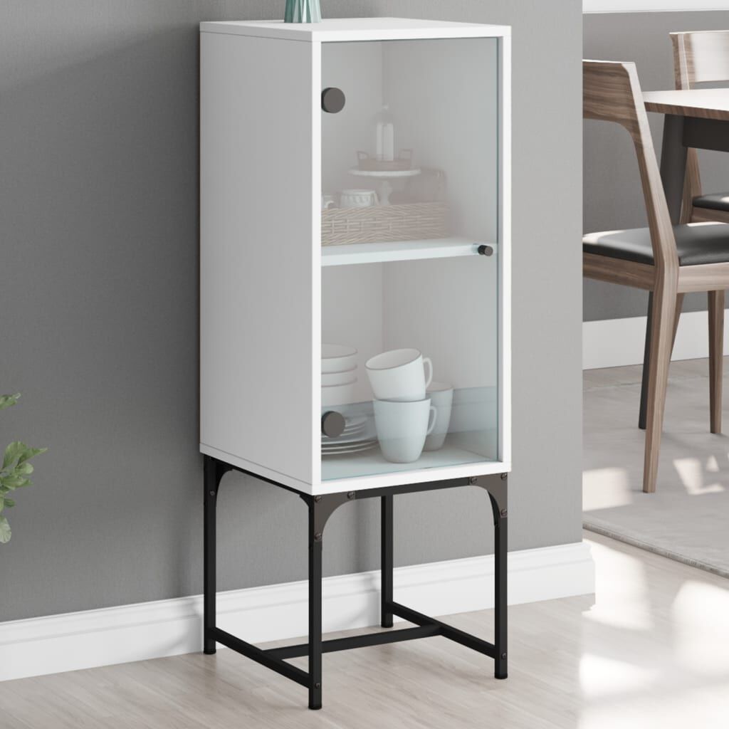 Side Cabinet with Glass Doors White 35x37x100 cm Side Cabinet with Glass Doors White 35x37x100 cm