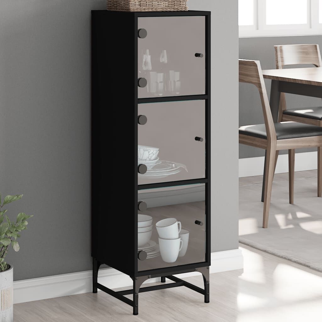 Highboard with Glass Doors Black 35x37x120 cm Highboard with Glass Doors Black 35x37x120 cm