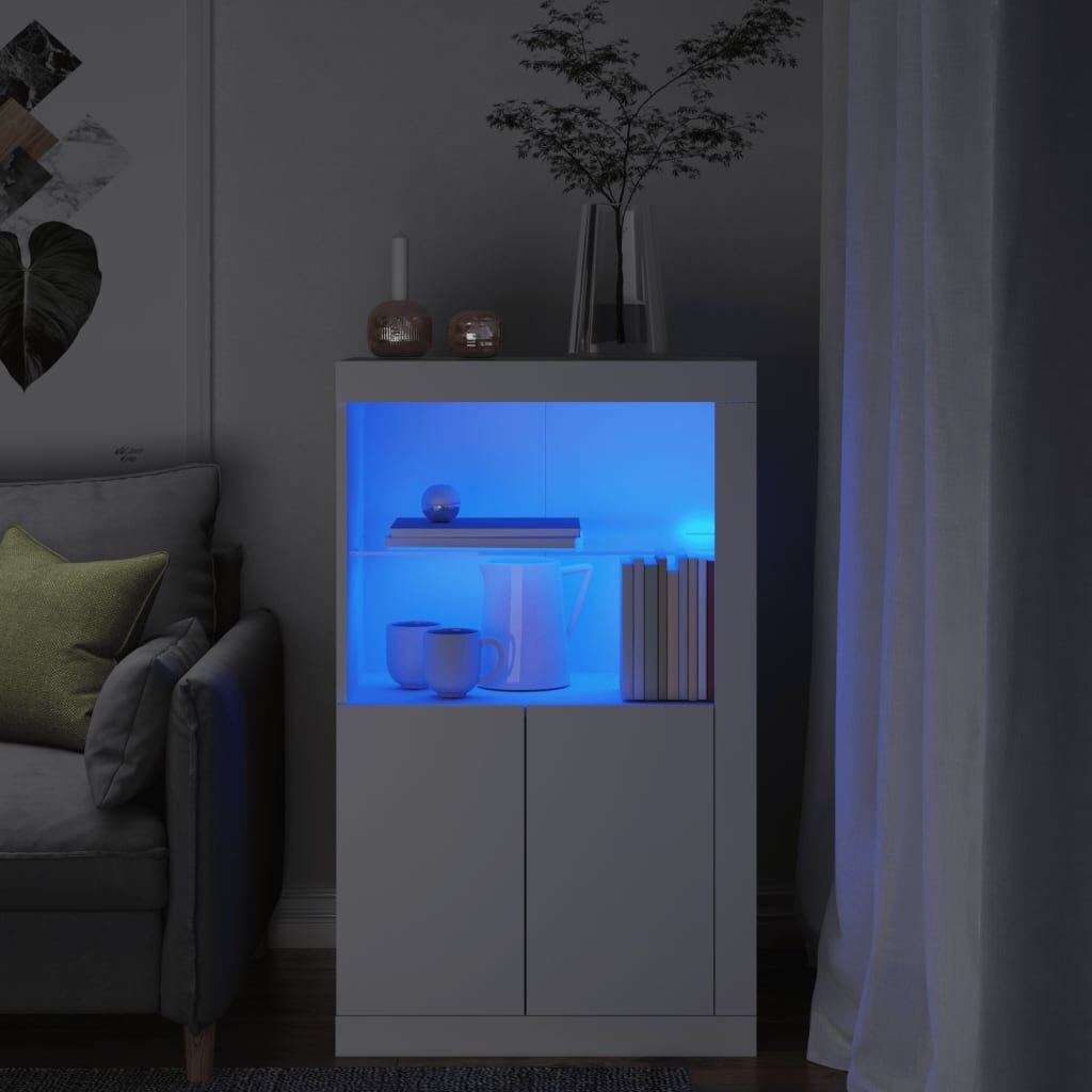 Side Cabinet with LED Lights White Engineered Wood Side Cabinet with LED Lights White Engineered Wood