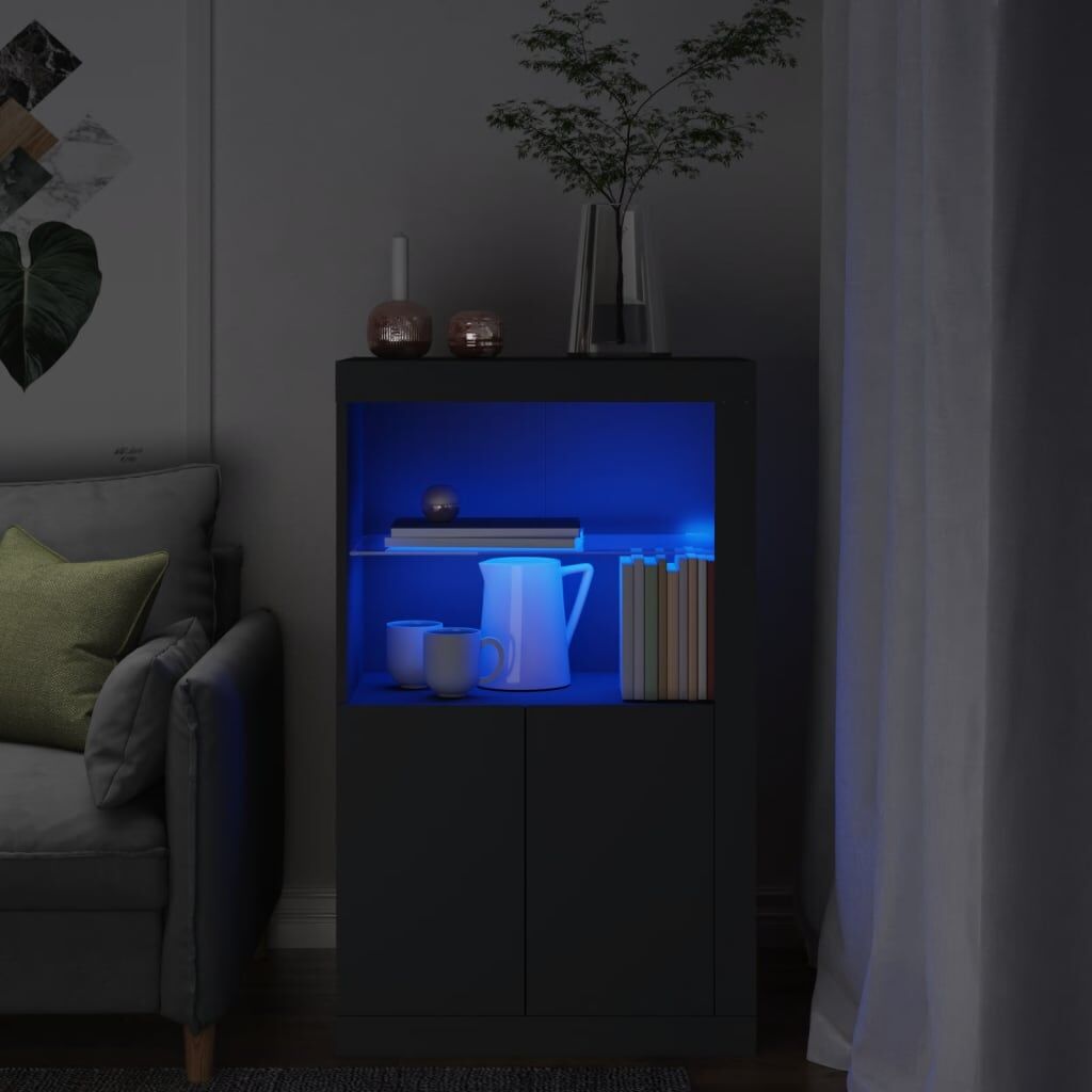Side Cabinet with LED Lights Black Engineered Wood Side Cabinet with LED Lights Black Engineered Wood