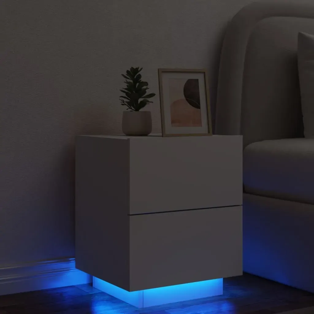 Bedside Cabinet with LED Lights White Engineered Wood Bedside Cabinet with LED Lights White Engineered Wood
