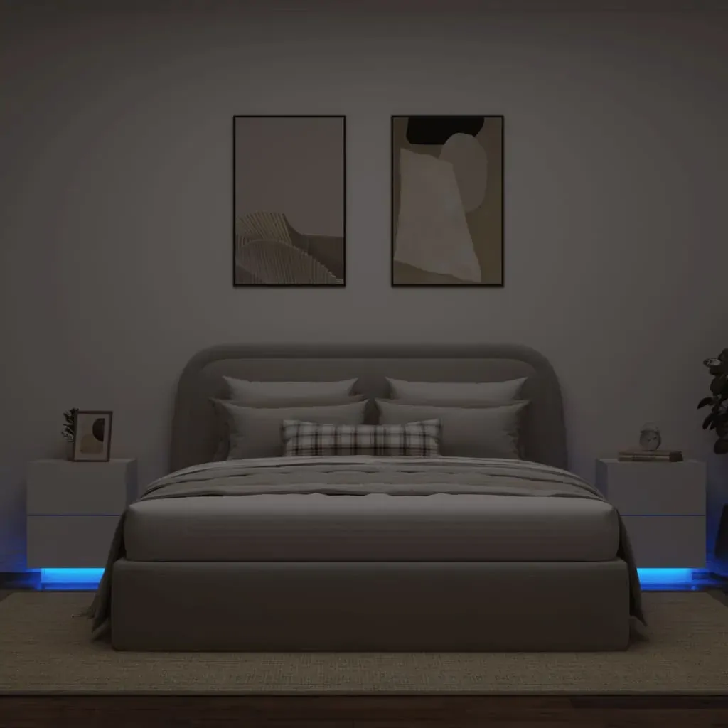 Bedside Cabinets with LED Lights 2 pcs White Engineered Wood Bedside Cabinets with LED Lights 2 pcs White Engineered Wood