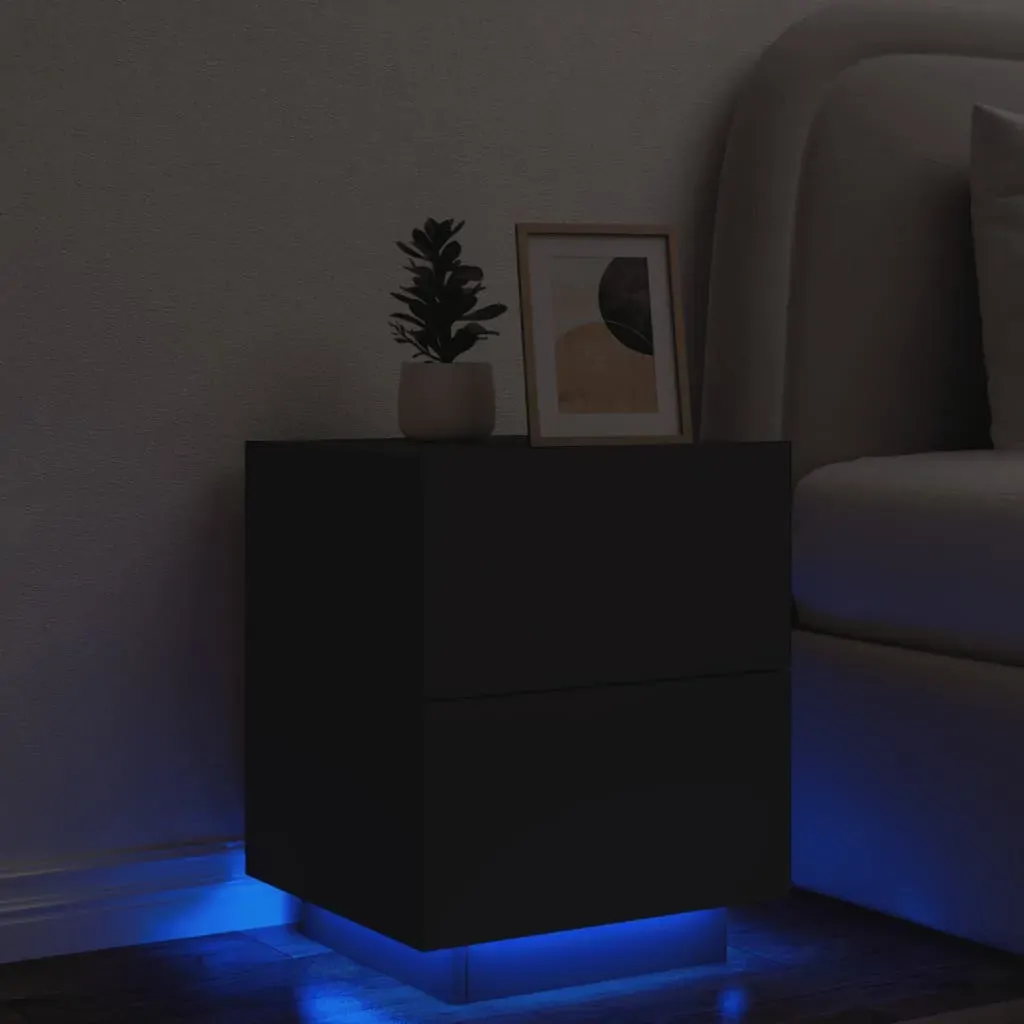 Bedside Cabinet with LED Lights Black Engineered Wood Bedside Cabinet with LED Lights Black Engineered Wood