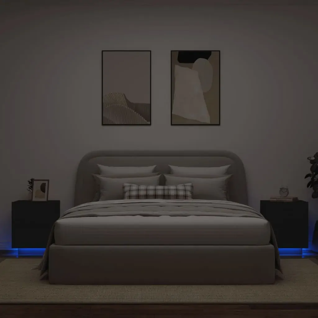 Bedside Cabinets with LED Lights 2 pcs Black Engineered Wood Bedside Cabinets with LED Lights 2 pcs Black Engineered Wood