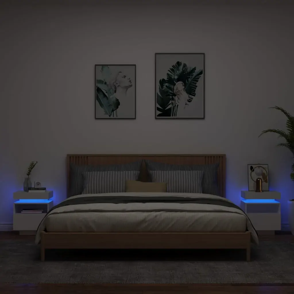 Bedside Cabinets with LED Lights 2 pcs White 40x39x48.5 cm Bedside Cabinets with LED Lights 2 pcs White 40x39x48.5 cm
