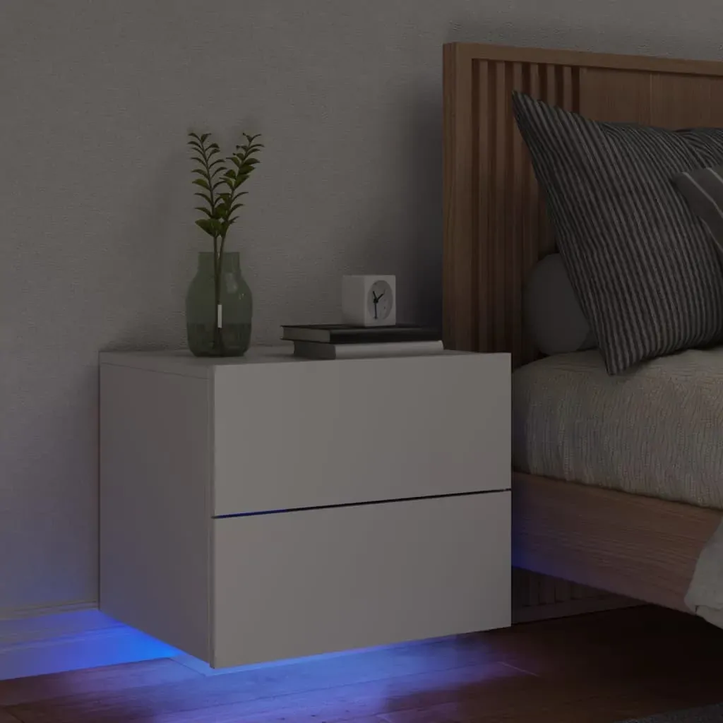 Wall-mounted Bedside Cabinet with LED Lights White Wall-mounted Bedside Cabinet with LED Lights White