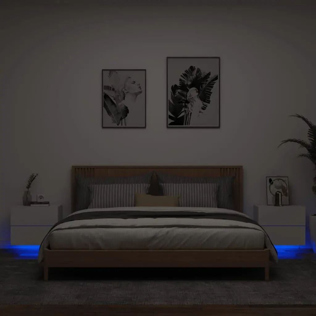 Wall-mounted Bedside Cabinets with LED Lights 2 pcs White Wall-mounted Bedside Cabinets with LED Lights 2 pcs White