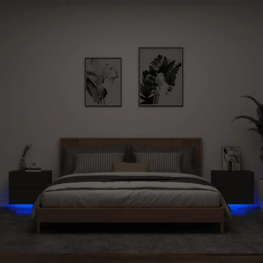 Wall-mounted Bedside Cabinets with LED Lights 2 pcs Black Wall-mounted Bedside Cabinets with LED Lights 2 pcs Black