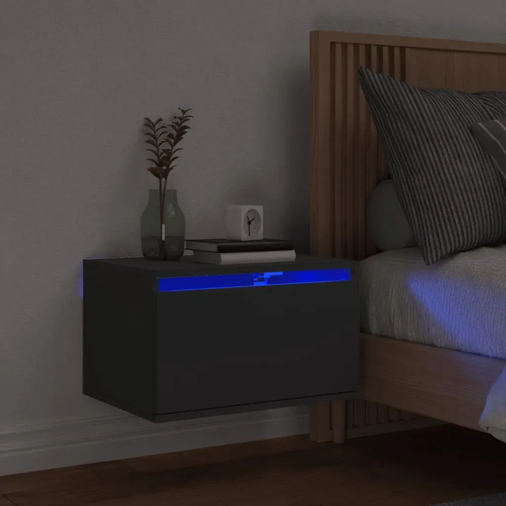 Wall-mounted Bedside Cabinet with LED Lights Black Wall-mounted Bedside Cabinet with LED Lights Black