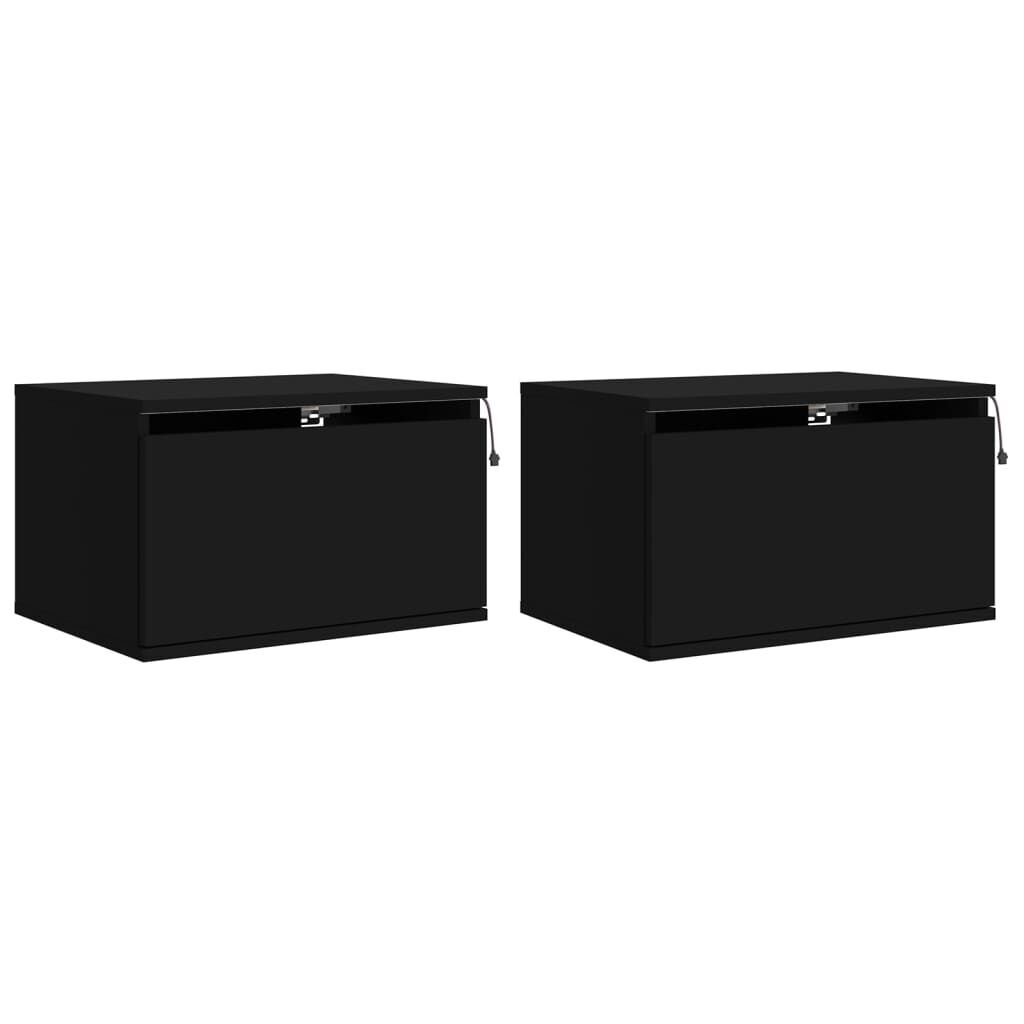 Wall-mounted Bedside Cabinets with LED Lights 2 pcs Black Wall-mounted Bedside Cabinets with LED Lights 2 pcs Black