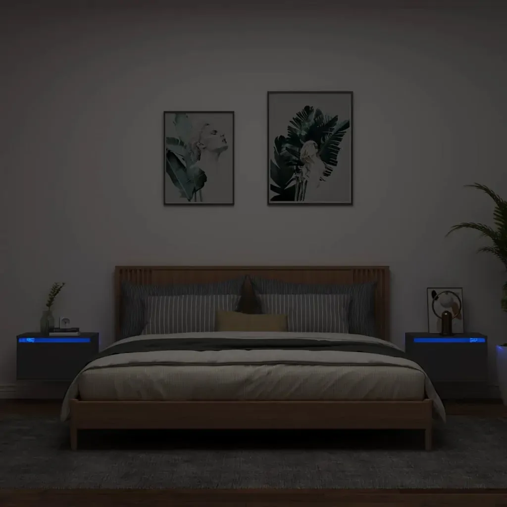 Wall-mounted Bedside Cabinets with LED Lights 2 pcs Black Wall-mounted Bedside Cabinets with LED Lights 2 pcs Black