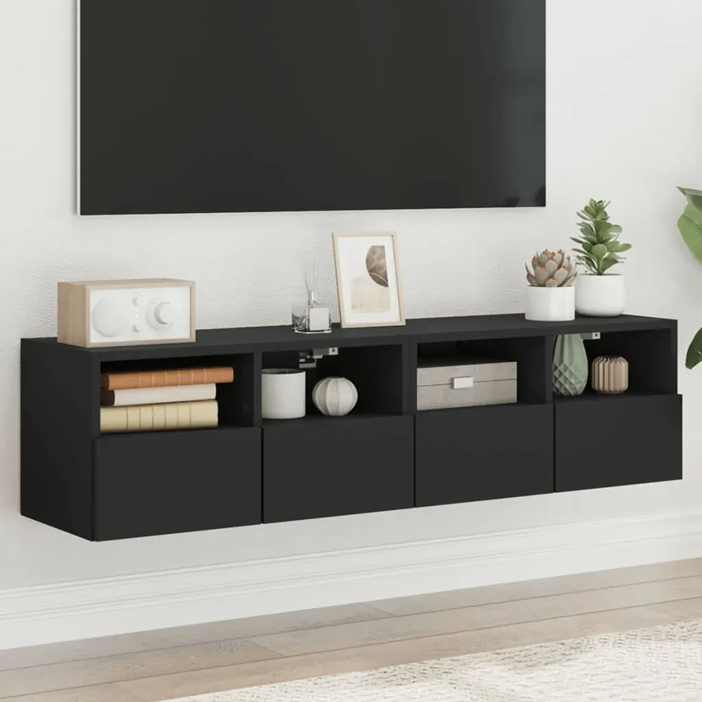 TV Wall Cabinets 2 pcs Black 60x30x30 cm Engineered Wood TV Wall Cabinets 2 pcs Black 60x30x30 cm Engineered Wood